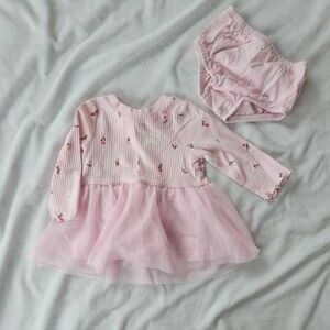 Cat & Jack pink bunny & floral print long sleeve tulle dress 0-3m NWOT